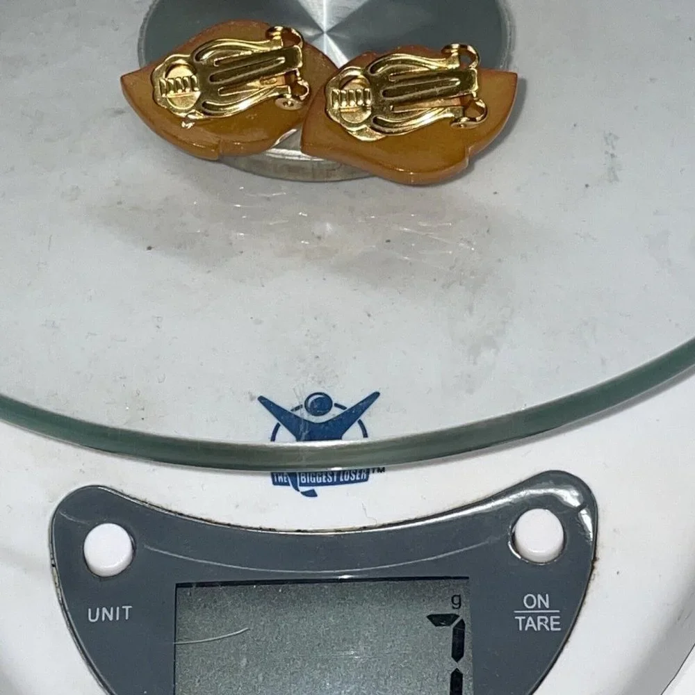 Vintage Kaliningrad USSR Natural Baltic Amber Clip On Earrings Leaf Shape Dangle